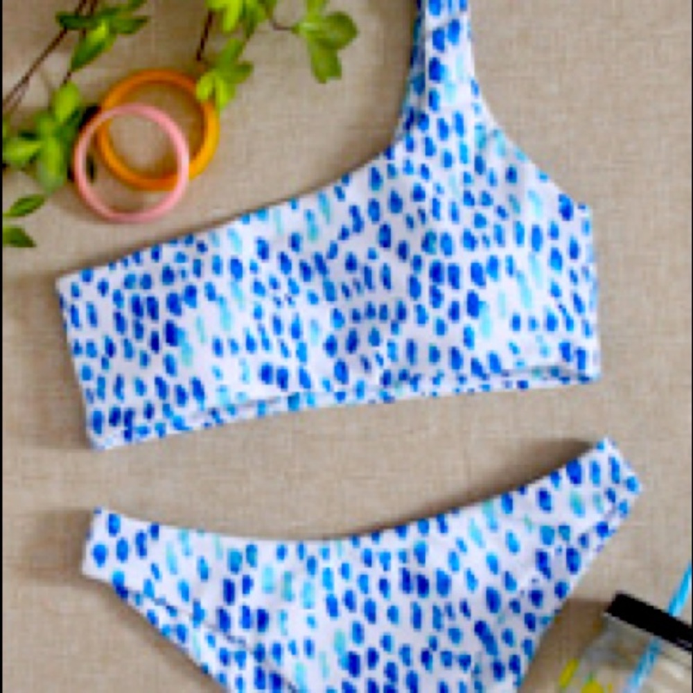 Shein blue pattern one strap bikini